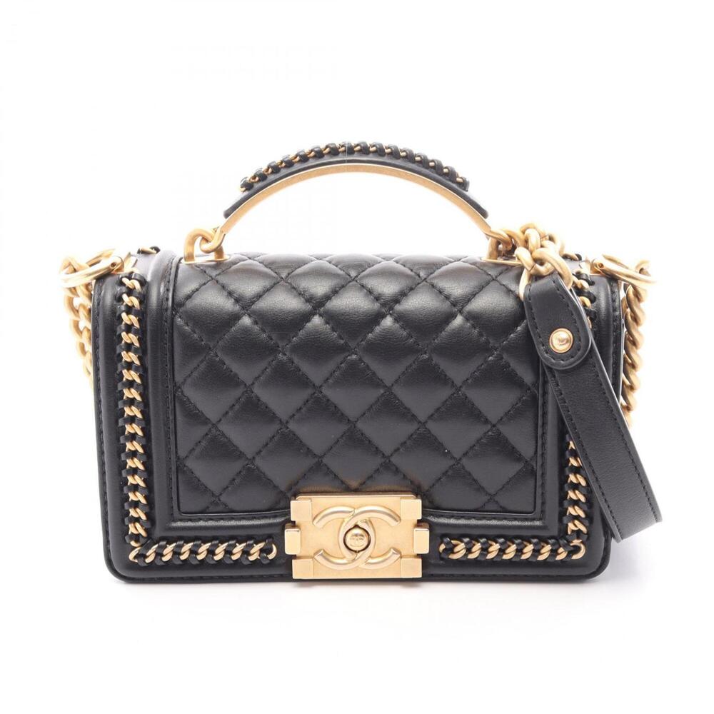 Chanel Boy Top Handle Flap 2-Way Shoulder Bag/Handbag Leather Women's Black